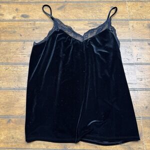 Moa Moa Velvet Cami Womens Size Large Black Black Lace Y2K Feminine Whimsigoth